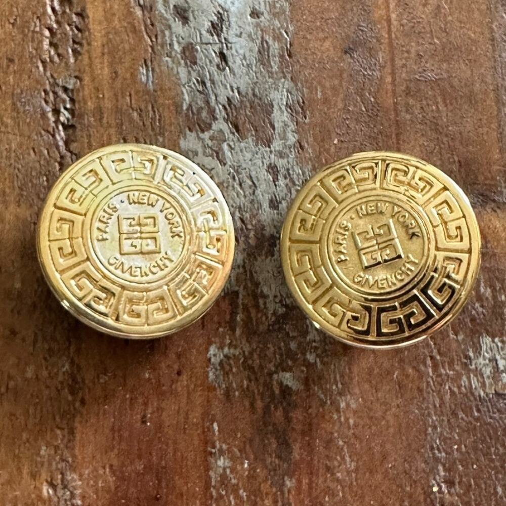 Givenchy 4G Greek Key Gold Tone Logo Button Clip On Earrings |  Designer
